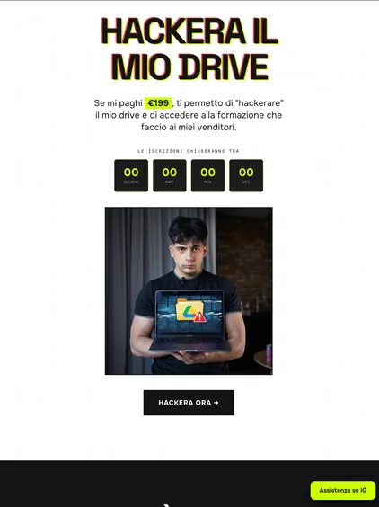 Pagina chiara di «Hackera il mio drive», col conto alla rovescia